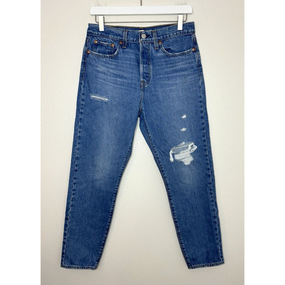 LEVI’s Wedgie Straight 28 Button Fly Distressed Jeans Blue‎ Big E PREMIUM City - Picture 2 of 13